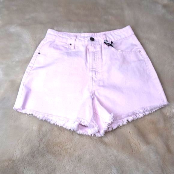 Francesca's Tgla Pink Denim Cut Off Shorts Size 25 High Waist Summer Casual - Picture 4 of 7